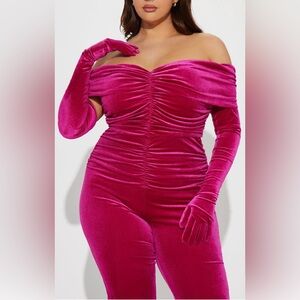 Womens fuchsia velvet jumpsuit. NWT
